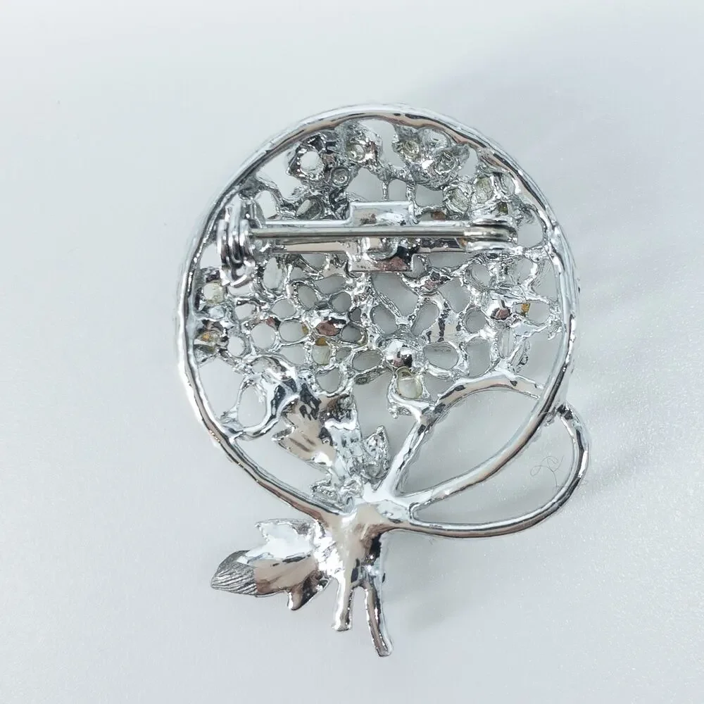 Silver Rhinestone Floral Bouquet Brooch